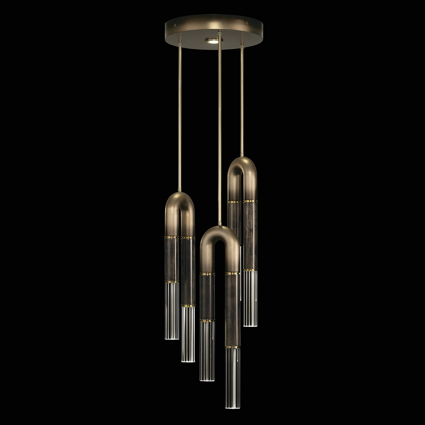 16-Inch Triple-Drop Round Pendant Light / Ombre Bronze/Charcoal / Brass