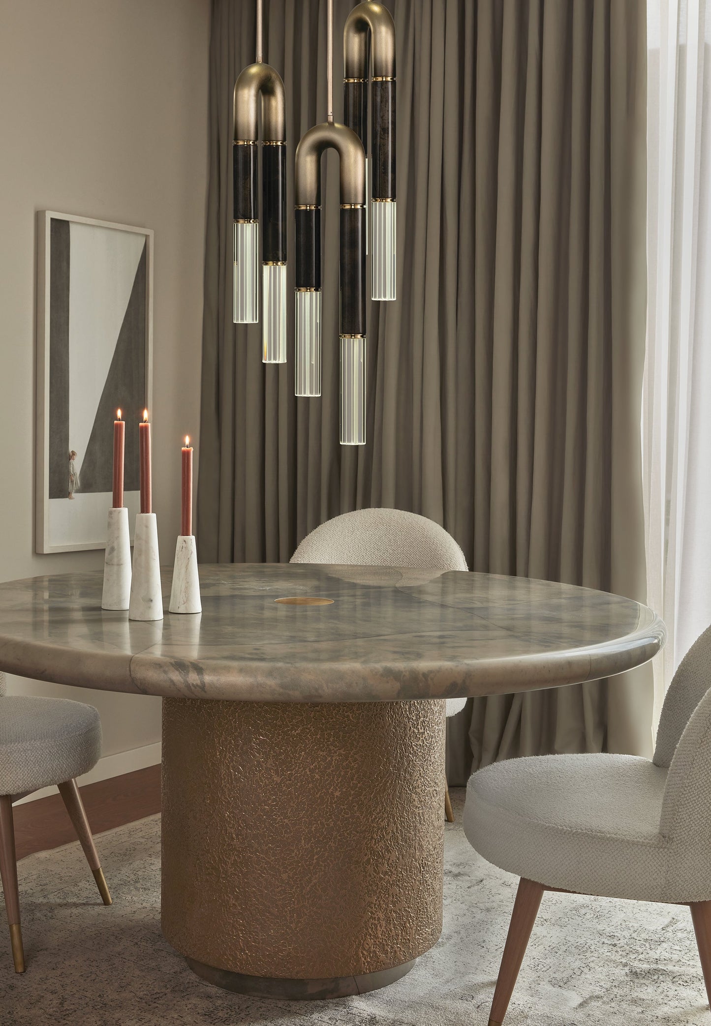 16-Inch Triple-Drop Round Pendant Light / Ombre Silver/Smoke / Nickel