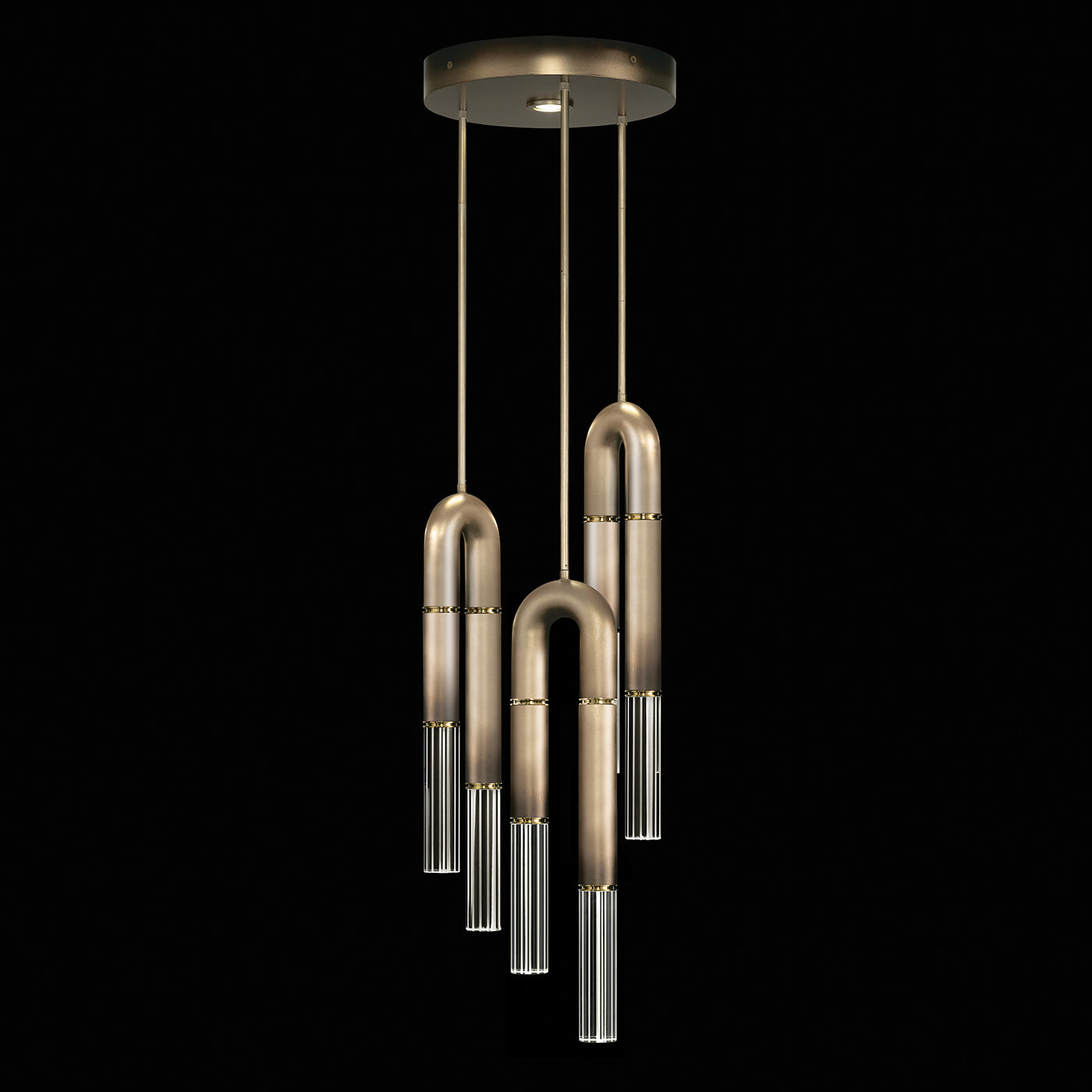 16-Inch Triple-Drop Round Pendant Light / Ombre Silver/Charcoal / Nickel