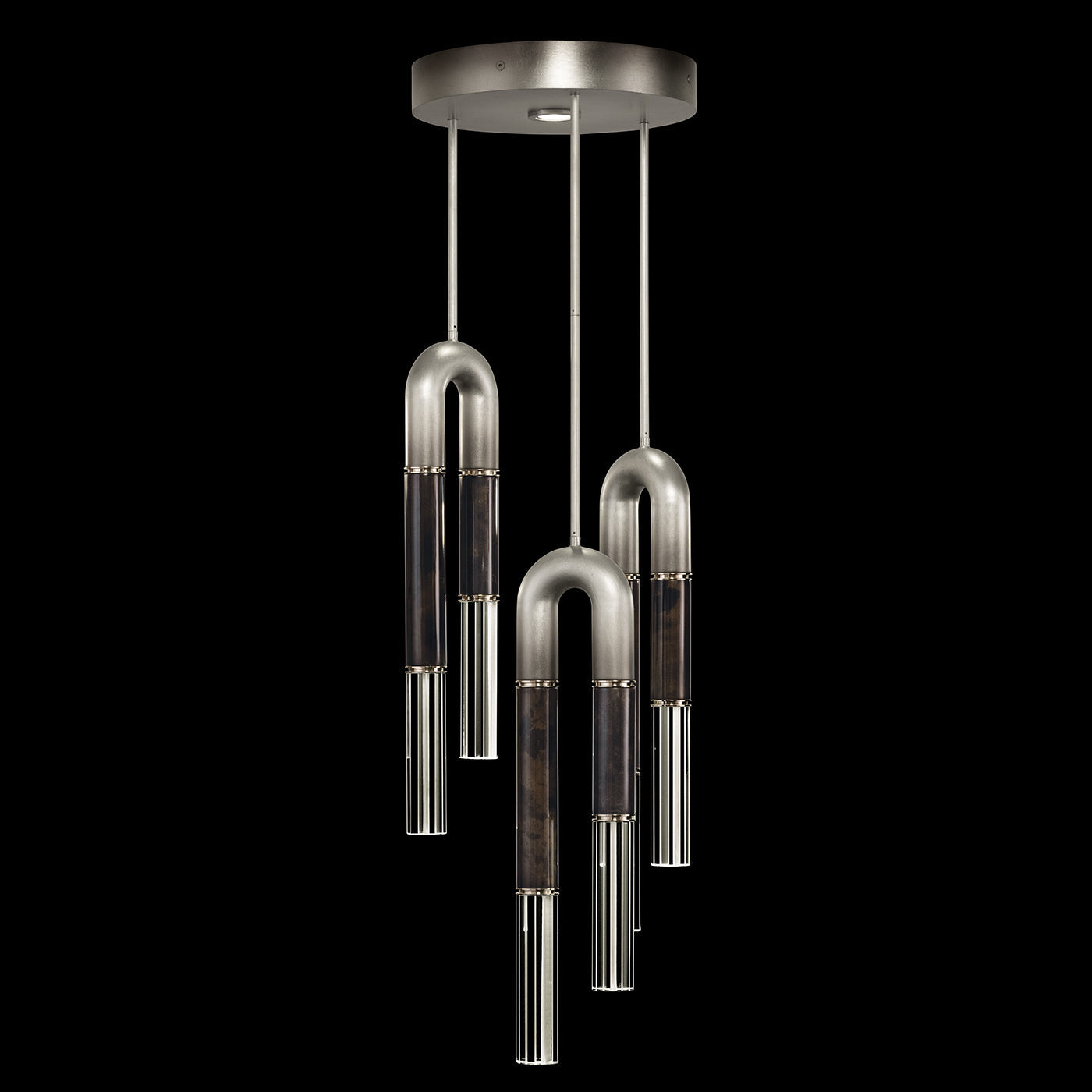 16-Inch Triple-Drop Round Pendant Light / Ombre Silver/Smoke / Brass