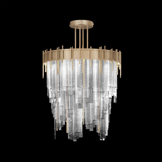30.25-Inch Cascading Glass Pendant Light / Soft Gold / Clear