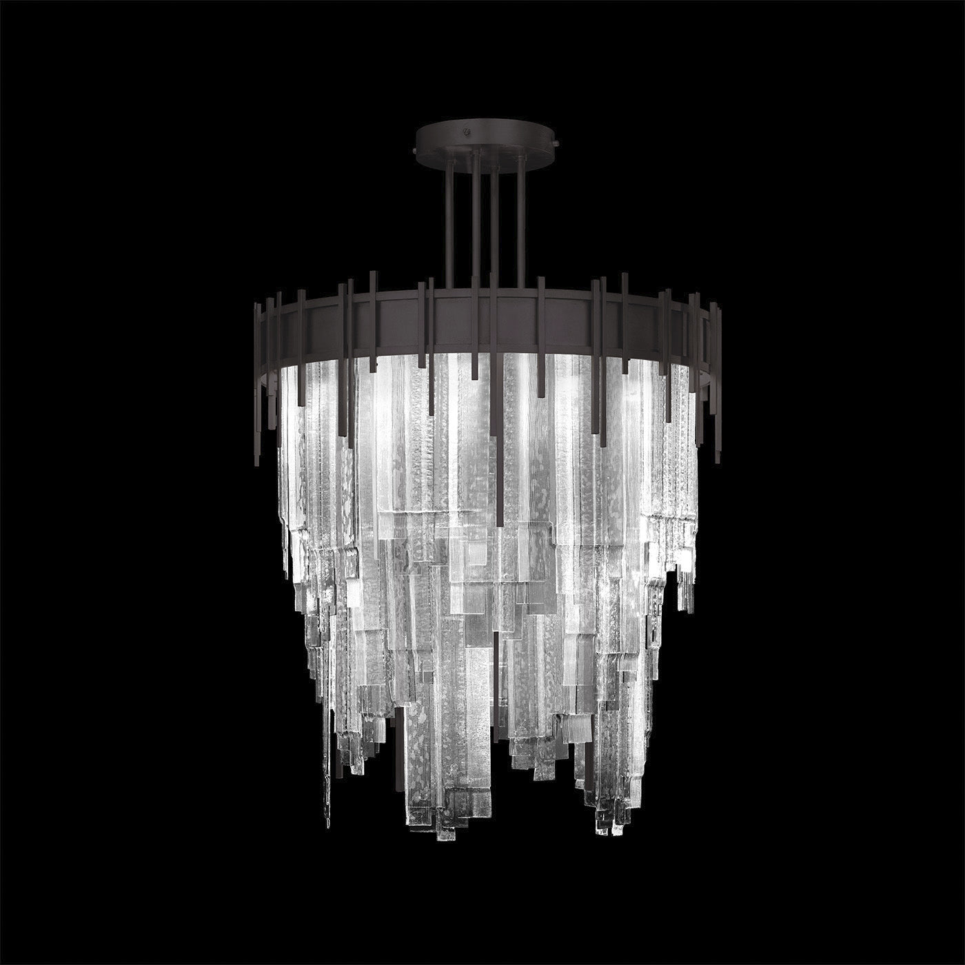 30.25-Inch Cascading Glass Pendant Light / Midnight Steel / Clear