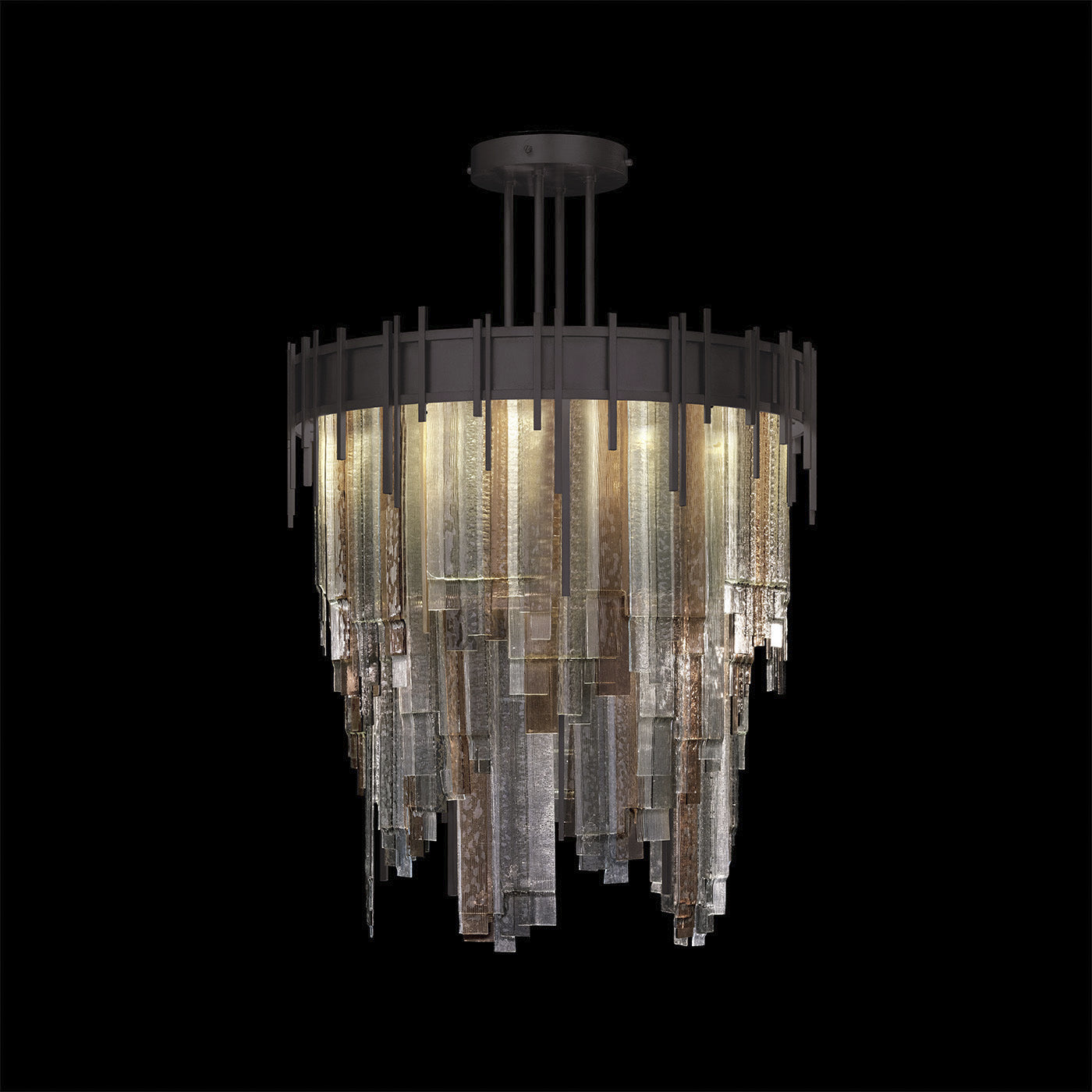 30.25-Inch Cascading Glass Pendant Light / Midnight Steel / Multi-Tone