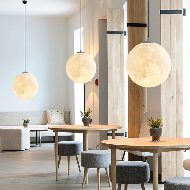 3D Moon LED Pendant Light / White / 50cm