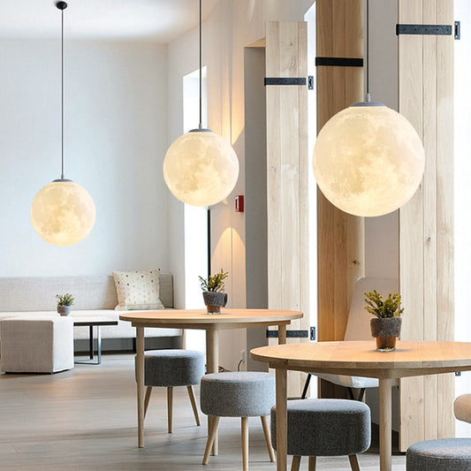 3D Moon LED Pendant Light / White / 50cm