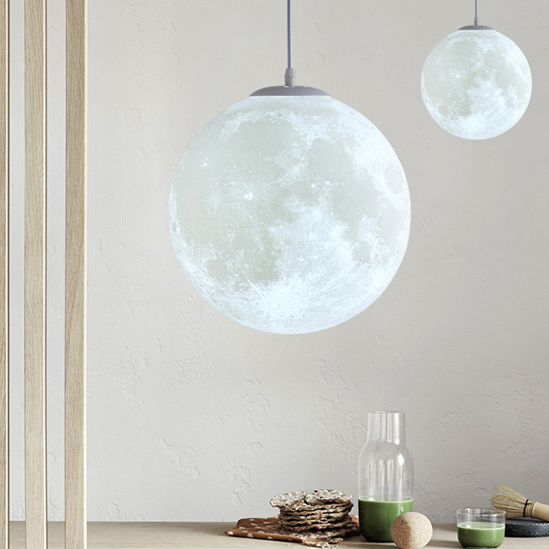 3D Moon LED Pendant Light / White / 45cm