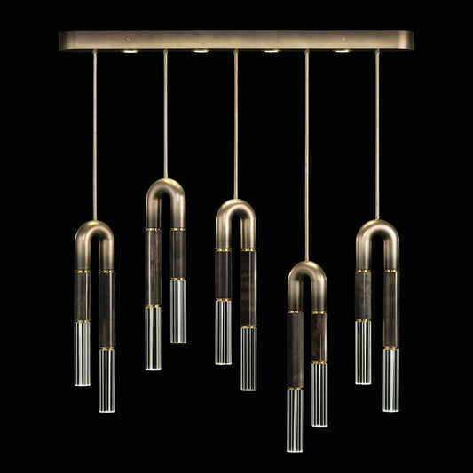 51.5-Inch Five-Drop Linear Pendant Light / Ombre Bronze/Charcoal / Brass