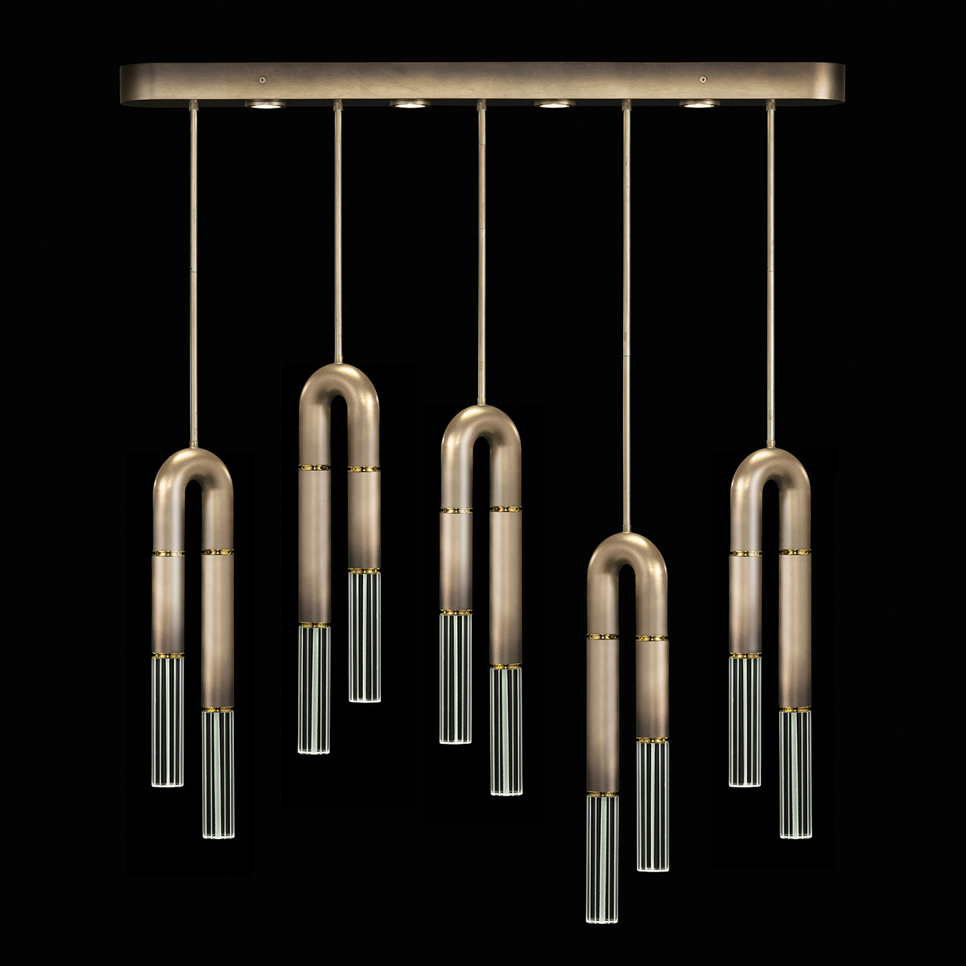 51.5-Inch Five-Drop Linear Pendant Light / Ombre Bronze/No Skin / Brass