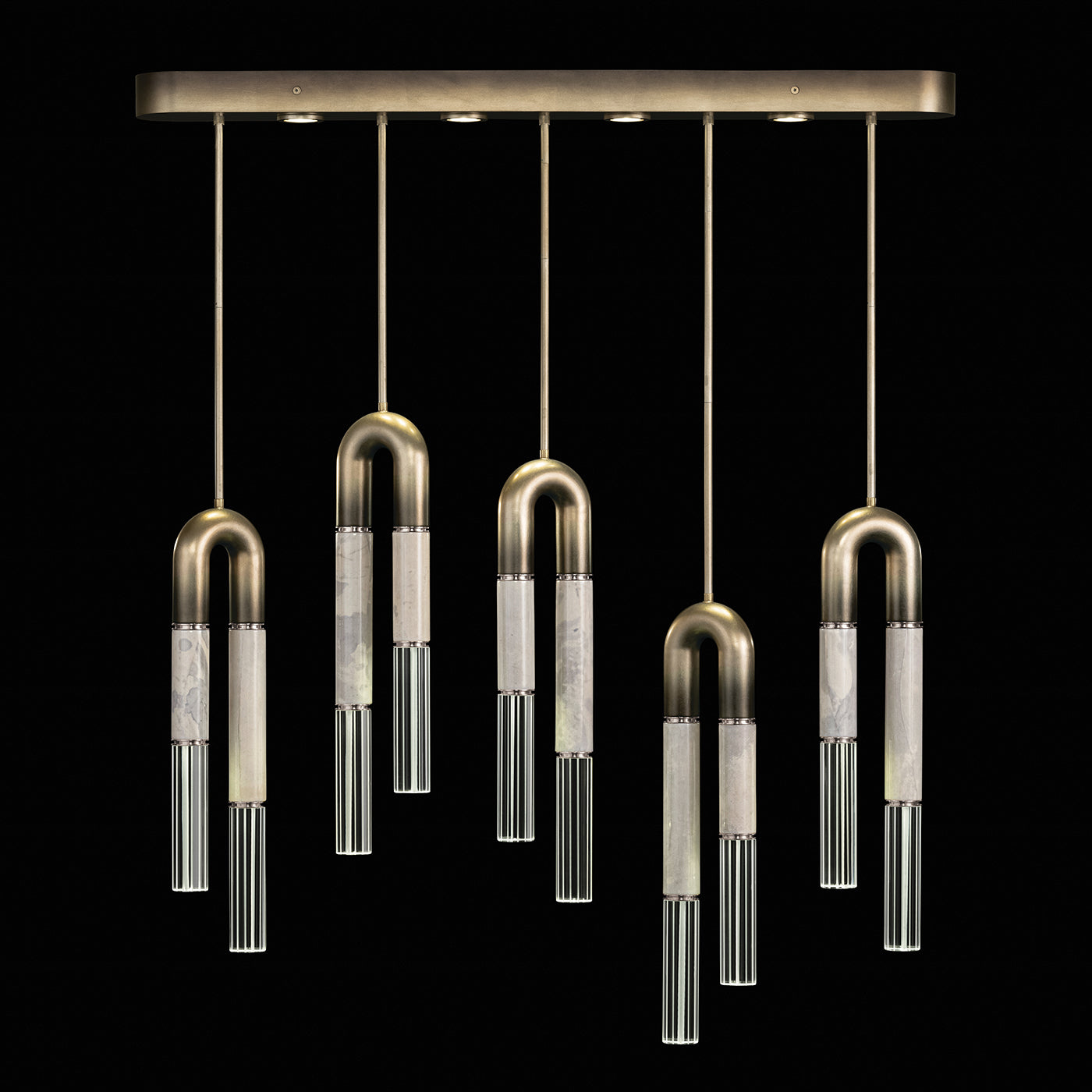 51.5-Inch Five-Drop Linear Pendant Light / Ombre Bronze/Smoke / Nickel