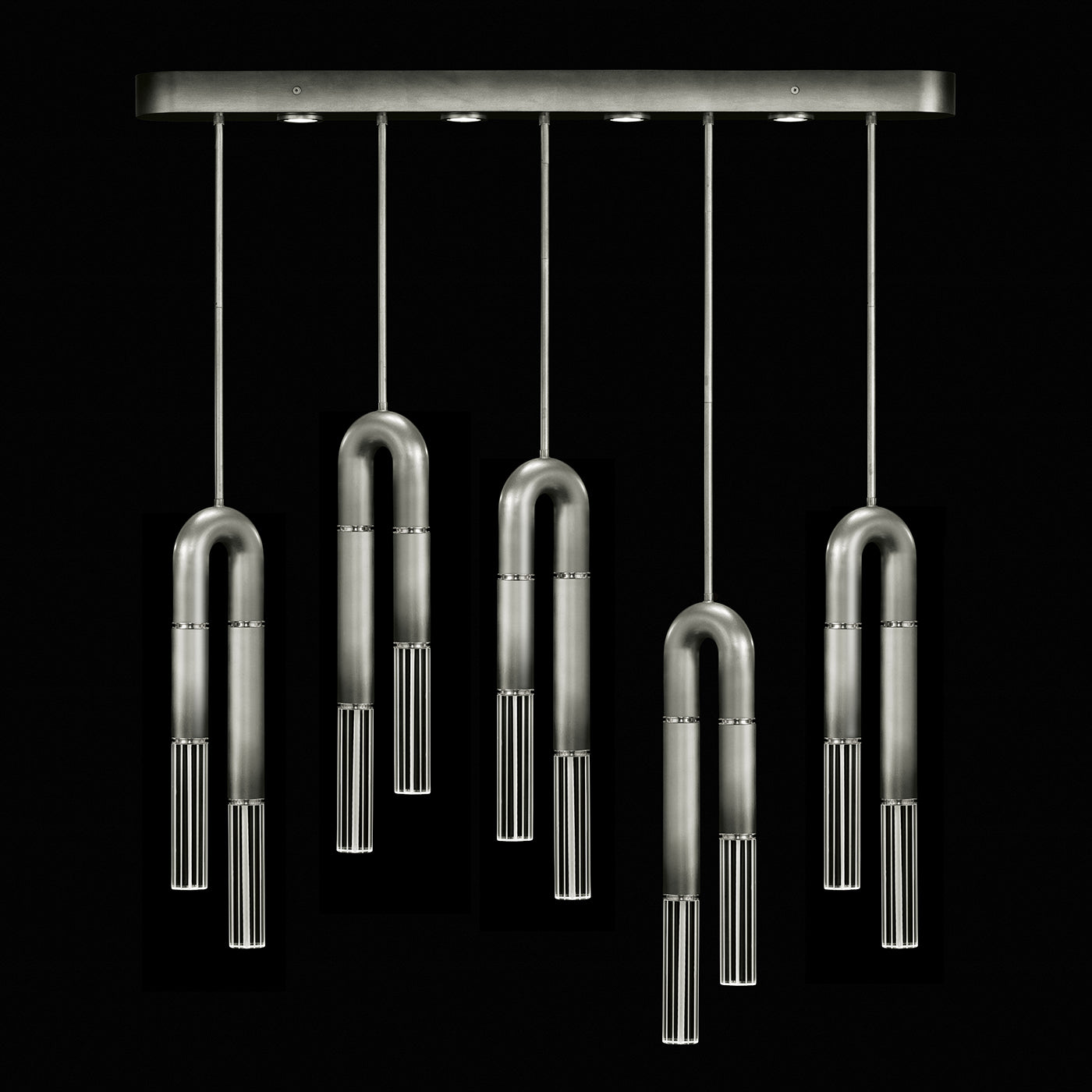 51.5-Inch Five-Drop Linear Pendant Light / Ombre Silver/No Skin / Nickel