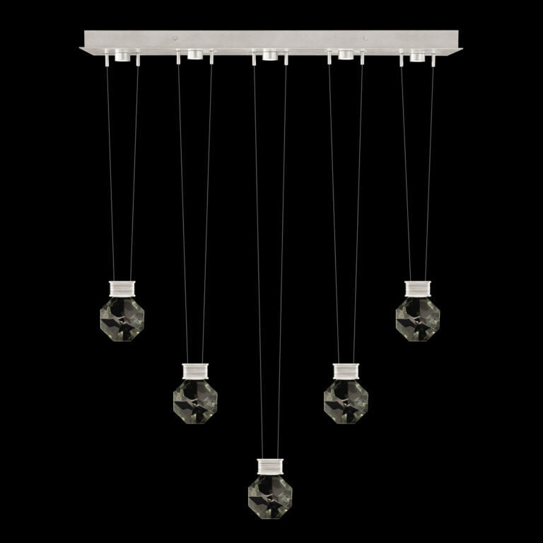 Five-Drop Faceted Crystal LED Pendant / Brushed Silver