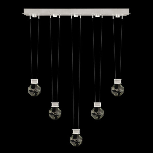 Five-Drop Faceted Crystal LED Pendant / Brushed Silver