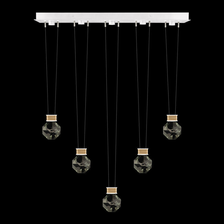 Five-Drop Faceted Crystal LED Pendant / White