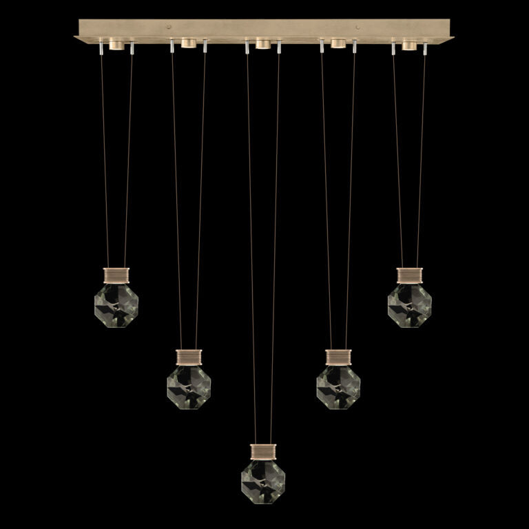 Five-Drop Faceted Crystal LED Pendant / Bronze