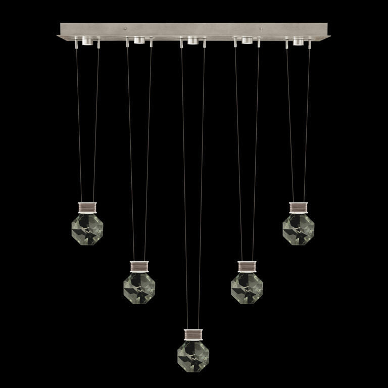 Five-Drop Faceted Crystal LED Pendant / Soft Ombre Silver