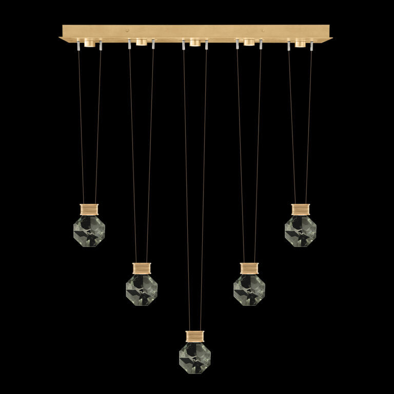 Five-Drop Faceted Crystal LED Pendant / Gold