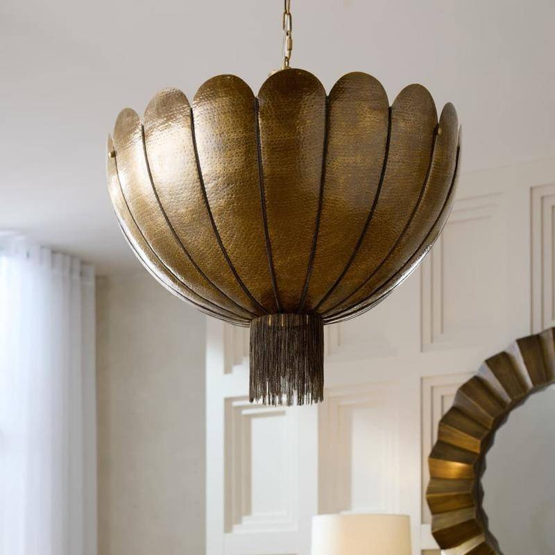 Scalloped Antique Brass Bowl Chandelier