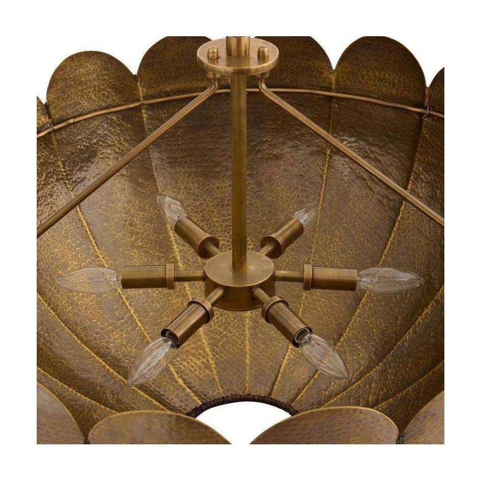 Scalloped Antique Brass Bowl Chandelier